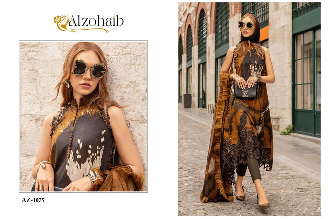 Alzohaib Az 1075 And 1076 Embroidery Patch Cotton  Pakistani Suits Wholesale Shop In Surat
